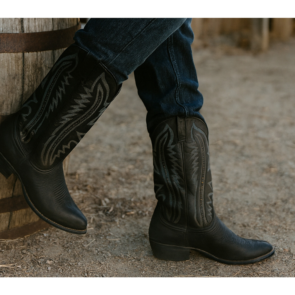 Nocona Men’s Black Leather Cowboy Boots Size 8 D Made in USA Western Boots - Picture 2 of 16